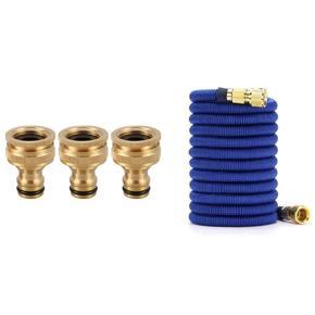 3Pcs 1/2 Inch 3/4 Inch Thread Quick Connector Tap Connector & ​1 Pcs 50Ft Garden Hose Water Expandable Watering Hose