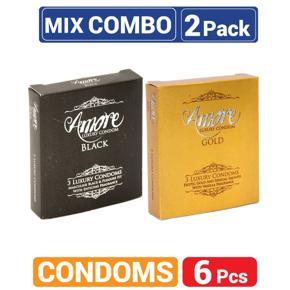 Amore Mix - 1 Pack Luxury Gold & 1 Pack Black Condom - 3x2=6pcs Condom