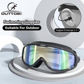 Outtobe Ad-ult Swimming Goggles Large Frame with ear plug Waterproof Anti Fog Swim Glasses