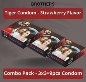 Tiger Condom - Dotted Condoms Strawberry Flavour - Combo Pack - 3x3=9pcs