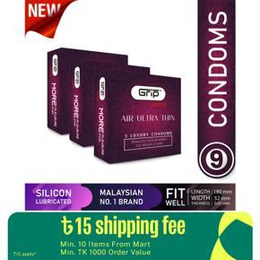 Grip Unlimited Air Ultra Thin condom for Men (9 Pcs in 3 packs)