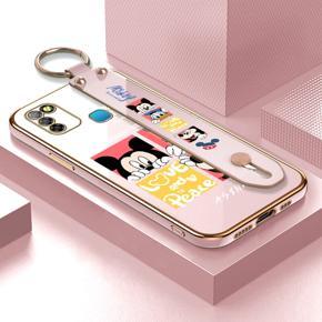 Hontinga for Infinix Smart 5 Back Cover With Wristband Luxury 6D Plating Cartoon Case Soft Silicone Square Phone Cases