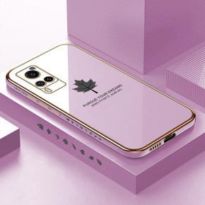 Hontinga for Vivo X60 Luxury 6D Plating Soft Casing Silicone Square Frame Phone Case Shiny Bling Back Cover Maple Leaf Side Pattern Case