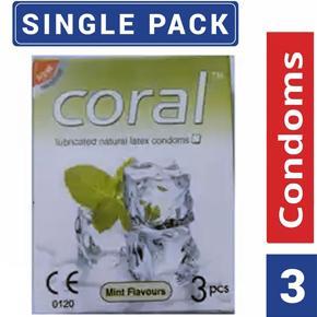 Coral - Mint Flavors Lubricated Natural Latex Condom - Single Pack - 3x1=3pcs