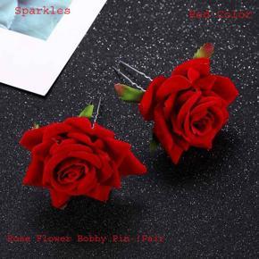 Red Rose Flower Hair Pins/ Clips Jewellery - 2 Pcs