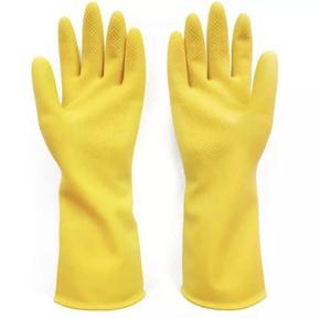 Rubber Safety Hand Gloves Yellow Latex Use for Kitchen, Resist Oil, Acids, Chemical, Gardening. pack of 1 pair.