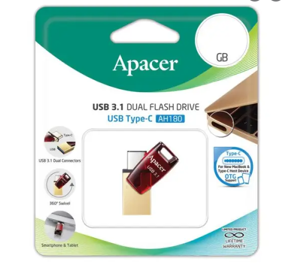 APACER 64GB AH180 USB 3.2 TYPE-C DUAL MOBILE USB FLASH DRIVE RED RP