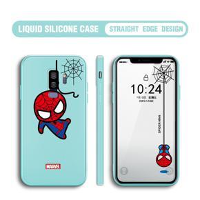 Hontinga for Samsung Galaxy S9 Plus Case Cute Marvel Avengers Cartoon Spiderman Spider Man Phone Case Square Edge Silicone Cases Full Lens Cover Shockproof Protection Case