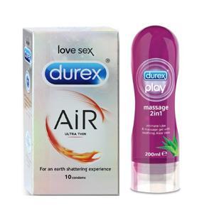 Durex Pleasure Pack( Durex Air 10 pcs Condom, Durex Aloe vera Gel 200 ml)