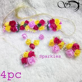 Multicolor Artificial Flower Jewellery Set -4 pc