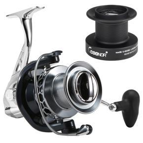 9+1BB Bearings Big Spinning Reel with Spare Plastic Spool High Speed 4.1:1 Sea Fishing Wheel with Left/Right Interchangeable Collapsible Handle