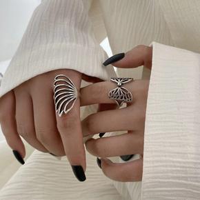 Vintage Hollow Butterfly Wings Rings for Women Silver Plated Feather Index Finger Ring 2021 Trend Wedding Bride Jewelry Gift Ins