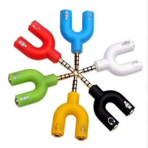 U Type Adapter Dual 3.5 MM Headphone Plug Audio Cables Splitter Microphone 2 in 1 Swivel Connector for Smartphone MP3 MP4 Player - 1 Piece