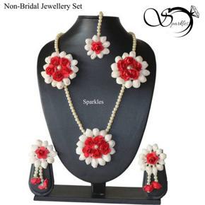 Exclusive Designer Artificial Flower Jewellery Set - Red