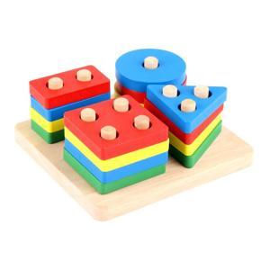 Early childhood educational wooden building blocks toys geometrical cylindrical shapes cognitive matching toys