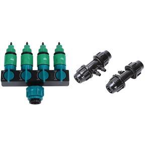 BRADOO- 1 Pcs 4 Way Tap Connector 4/7 mm Cranes Hose Irrigation 8/11 mm & 10 Pcs 11/8 in ch to 7/4 in ch Hose Connector