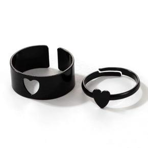 LOVE King & Queen Couple Ring Set In Titanium Hart Colour -Black