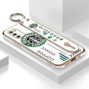 Hontinga for Samsung Galaxy A02S/M02S Back Cover With Wristband Luxury 6D Plating Coffee Sign Case Soft Silicone Square Phone Cases