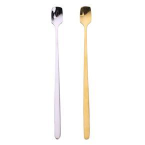 2 Pcs Long Handle Ice Cream Spoon Square Head Mirror Polishing Milk Tea Coffee Stirring Spoons, galactic & aurum