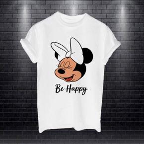 Ladies White Be Happy Half Sleeve T-shirt