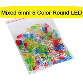 100Pcs- 5mm Colorful LED Mixed 5mm 5 Color Round LED Light Emitting Diode Basic LED Green Red Yellow Blue White Light Bulbs For Electronics Project Indicator Front Panels Light DIY