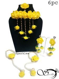 Exclusive Designer Artificial Flower Jewellery Set For Women Yellow Color-6 Pc