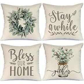 Farmhouse Decor Pillow Covers 18X18 Inch Set of 4 Throw Pillow Covers Farm Decorations Pillow Case for Couch Sofa