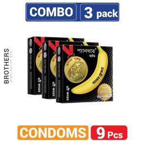 Panther Dotted Banana Flavored Condoms 3 pack combo, Total 9 pcs