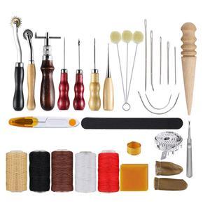 22pcs Leather Tool Kit Leather Working Tools Basic Leather Sewing Repair Kit Hand Sewing Needles Awl for Leather Shoes Bag Belt Repairing Stitching