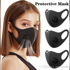 Black Fashion Mask PM2.5 3D Anti-fog Anti-dust Mouth Mask With Breathable Air Valve Washable Organic Sponge Fac Mask Black