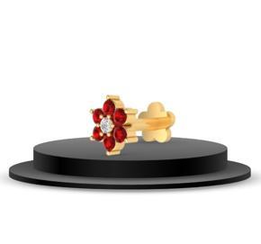 24K YELLOW GOLD PLATED RED FLOWER NOSE STUD