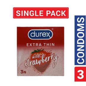 Durex - Extra Thin Wild Strawberry Flavored Condom - Single Pack - 3x1=3pcs