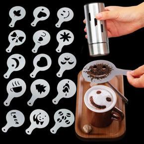 16pcs/Set Coffee Prinitng Mold DIY Plastic Coffee Foam Spray Template Cappuccino Coffee Decoration Stencil