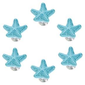 Starfish Ceramic Drawer Knobs Aqua Blue Dresser Pulls Handles for Nursery Cupboard Wardrobe Closet Decorative Door Knobs