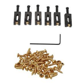 BRADOO- 50Pcs Guitar Bass Screws Parts for Scratchplates Pickguard, Gold & 6Pcs Roller Bridge Tremolo Saddles with Wrench Black