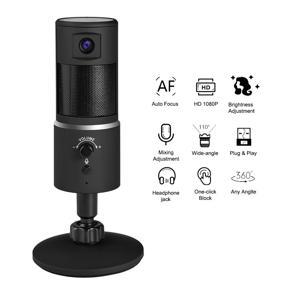 3C Home Wireless BT USB Streaming Microphone with Webcam HD1080P for iPhone/iPad/Mac/Android Phone/Ta-blet/PC