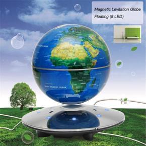 Blue Anti Gravity Magnetic Levitation World Map 8 LED Fun Decor Floating Gift - Blue