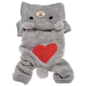 Cute Pet Dog Clothes Soft Fleece Jumpsuit Teddy Bear Costume Winter Warm Hoodie - Light grey XS