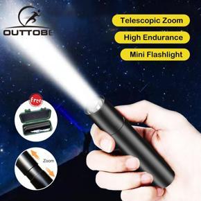 Outtobe Multifunctional Mini Flas-hlight Aluminium Alloy Flash-light Zoomable Handheld Flas-h Light Rechargeable LED Flash-light Super Bright Pocket Flash-light 3 Lighting Mode Waterproof Torch