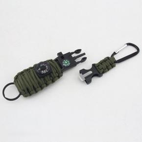 Umbrella rope outdoor life-saving mountaineering bag Keychain flintstone-Army green
