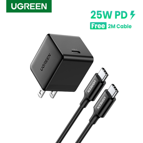 { Free 2m C-C Cable } UGREEN USB C Charger PD 25W Support Type C PD Fast Charging Portable Phone Wall Charger For Samsung S20 S21 Ultra, Samsung A52, Xiaomi 10 Pro Tablet