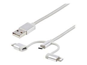 Powerup stay charged 3 in 1 Short Multiple USB Mini Cable USB to Lightning/Type C/Micro - Cable Protector