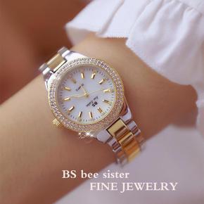 Bs Beesister Fashion Casual Stainless Steel Strap Waterproof Quartz Full Diamond Rhinestone Wristwatches For Girls