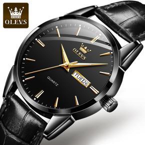 OLEVS Simple Fashion Quartz Watch for Men Casual Leather Strap Waterproof 30M Watch Men - 6898