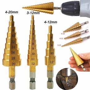DASI 3pcs/Set 4241 HSS High Speed Cone Titanium Triangle Shank Pagoda Step Drill Hole Cutter Reamer Tools Garden Bit Tool