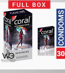 Coral - Long Lasting Extra Time Lubricated Natural Latex Condom - Full Box - 3x10=30pcs