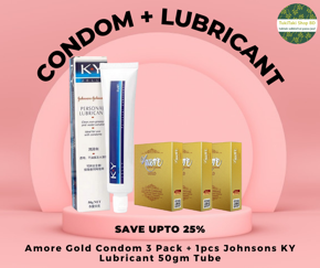 Condom & Lubricant Combo Pack - 3 Pack Amore_Gold Condom + J&J's K Y Jelly Personal Lubricant 50g Tube