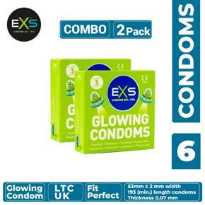 EXS - Glow In The Dark Glowing Condom - Combo of 2 Packs - 3x2=6pcs (Made in UK)