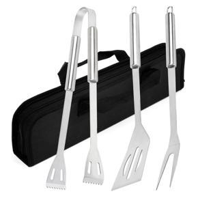 3pcs BBQ Grilling Tools Set with Storage Bag Stainless Steel Grill Spatula Fork Tong Barbecue Accessories Kit for Home BBQ Camping Hiking Fishing