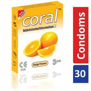 Coral Natural Orange Flavors Lubricated Condoms - 30 PCS ^(1 Box)^